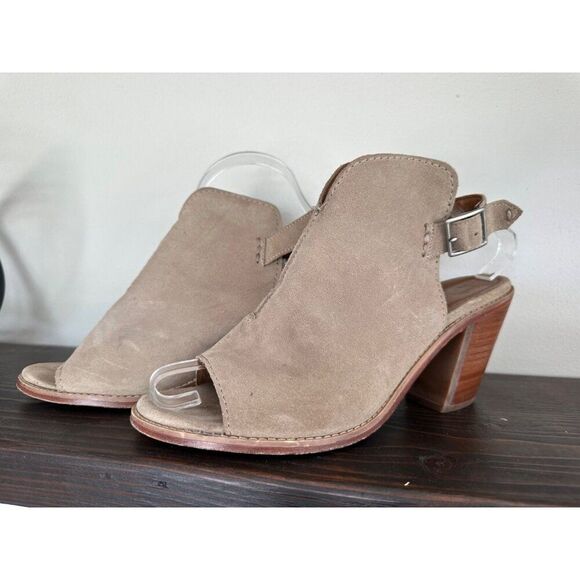 Frye Courtney Ash Tan Suede Heels Open Toe Sandals Women Sz 10 - Picture 3 of 8